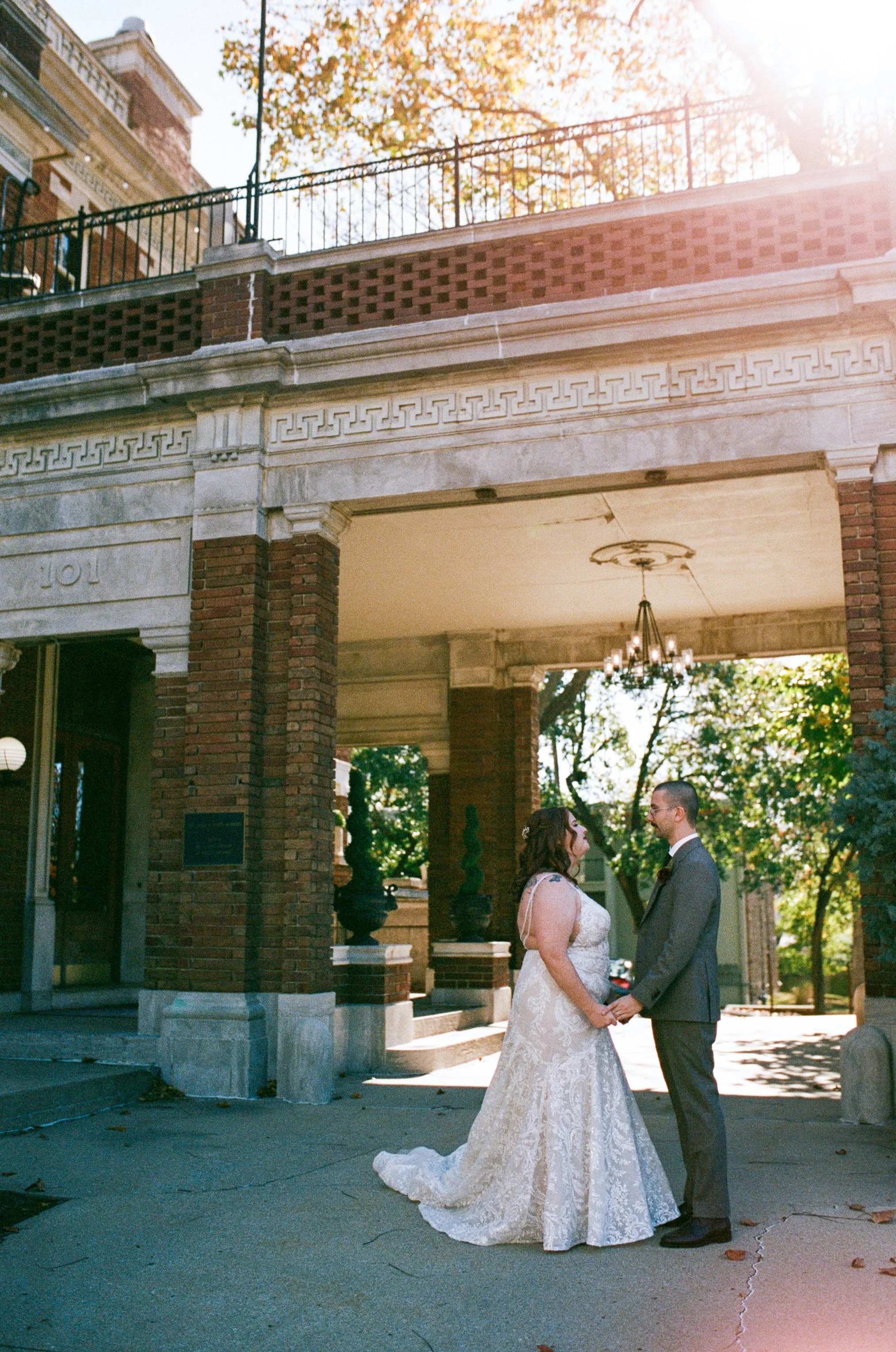 A first look between a couple outside Loose Mansion