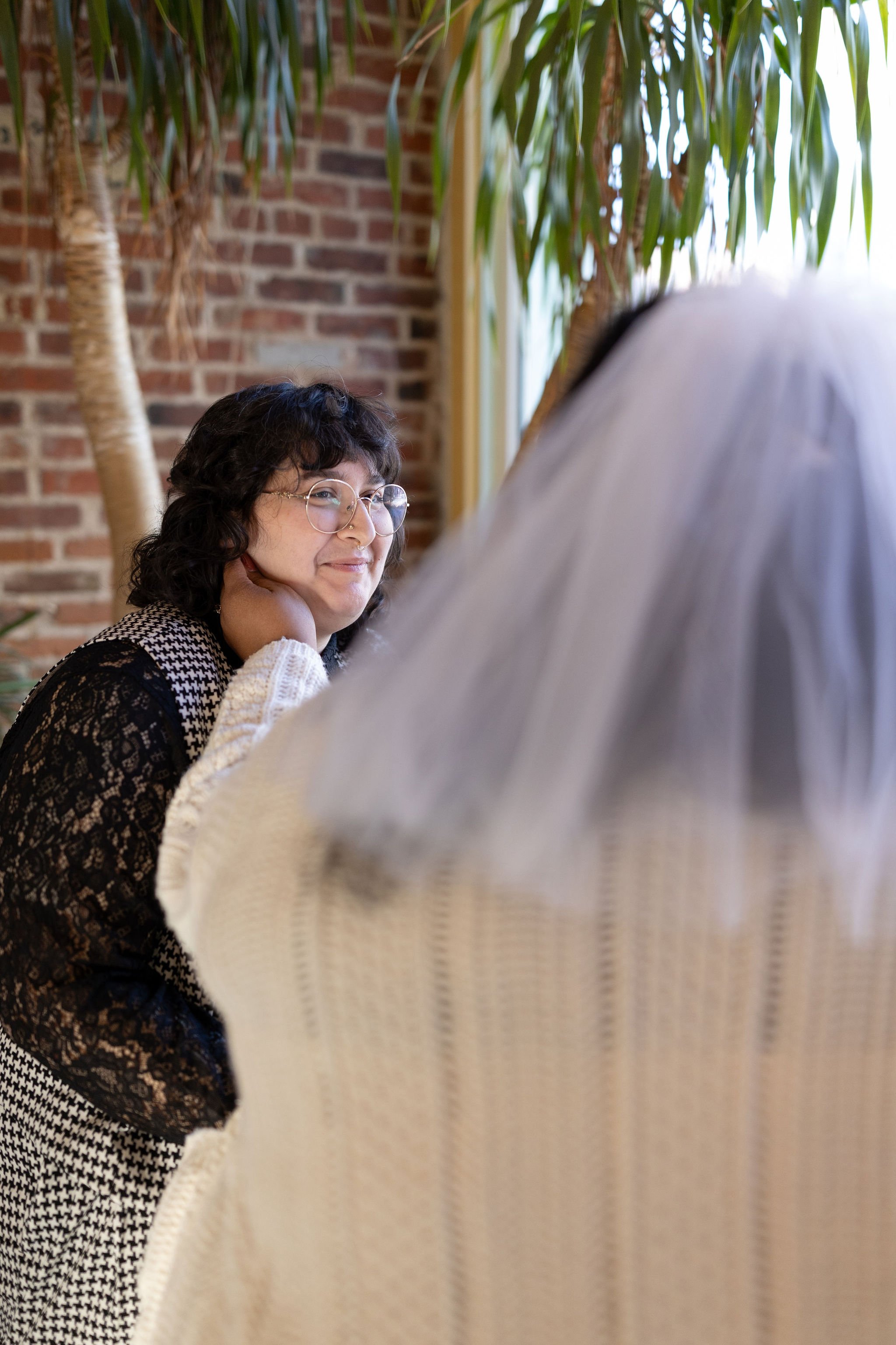 A couple embracing on their wedding day