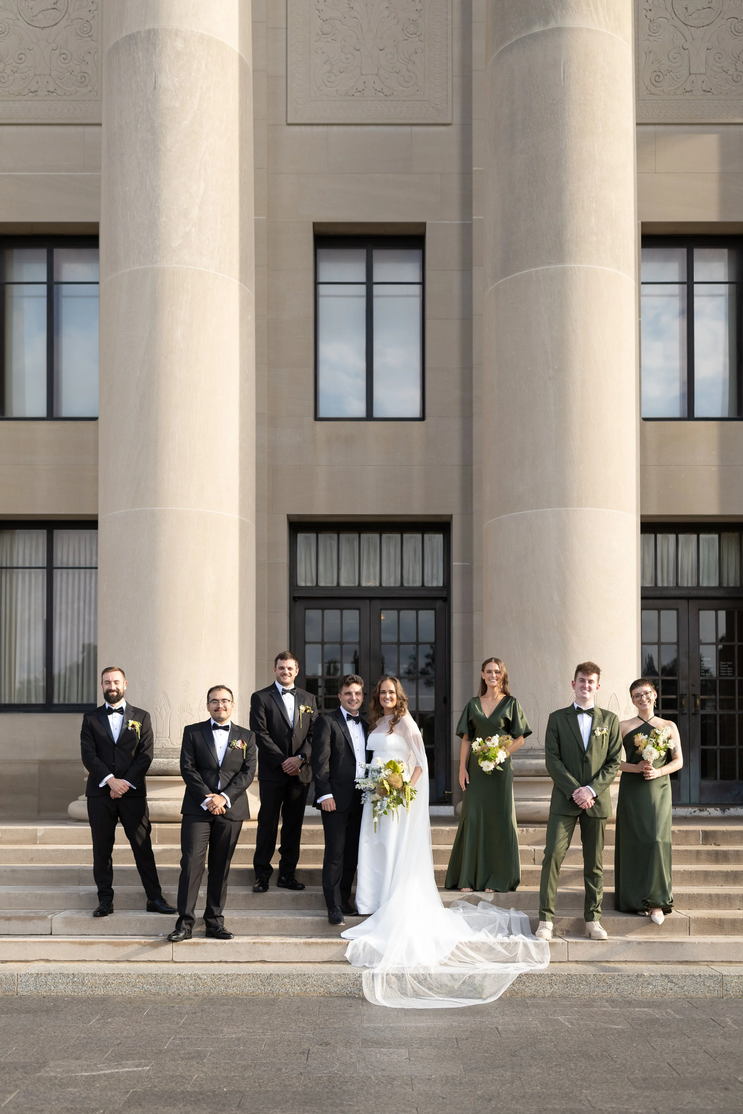 Wedding party photos at The Nelson Atkins Museum