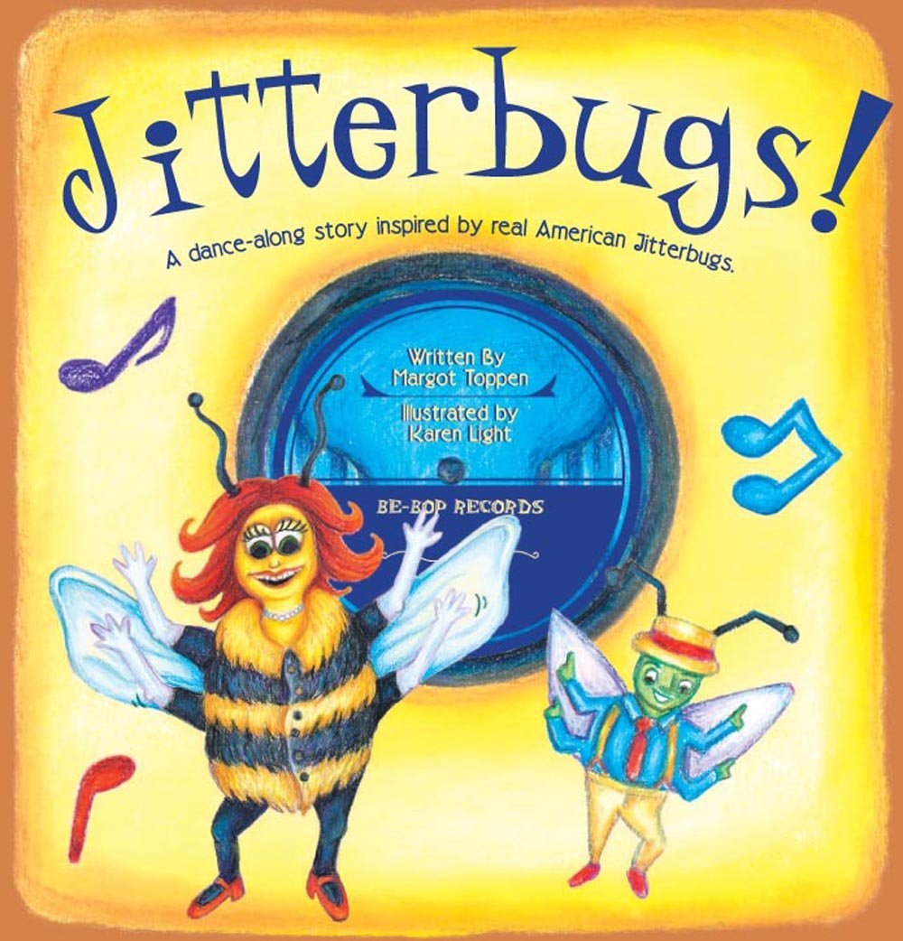 Jitterbugs! (2014) by by Margot Toppen (author) & Karen Light (illustrator) — Famous jitterbugs George Snowden ("Shorty George") and Beatrice Gay ("Big Bea") are reimagined as literal jitterbugs in this historical fiction picture book about their dan