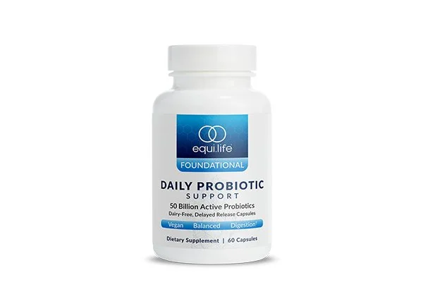 Bottle of equi.life foundational daily probiotic supplement with 60 capsules.