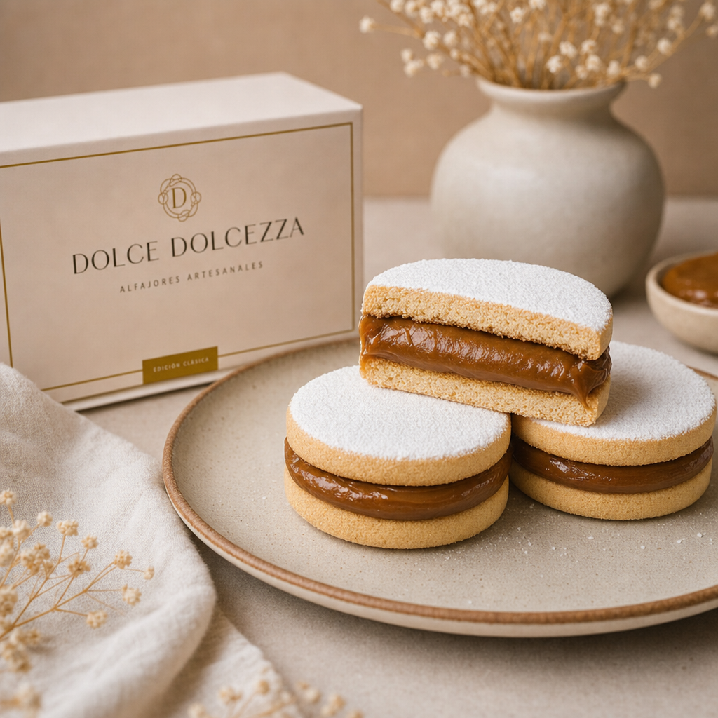 Artisan alfajores filled with dulce de leche, handcrafted by Dolce Dolcezza bakery in Port St. Lucie.