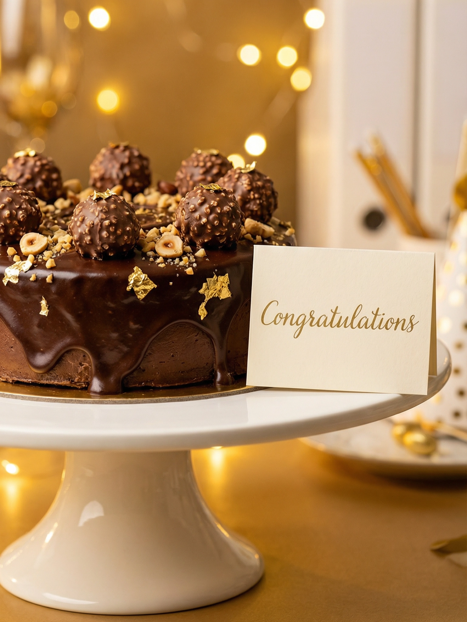 Luxurious celebration cake with gold accents, truffles, and premium decoration. Perfect for events and birthdays. Dolce Dolcezza · Port St. Lucie.