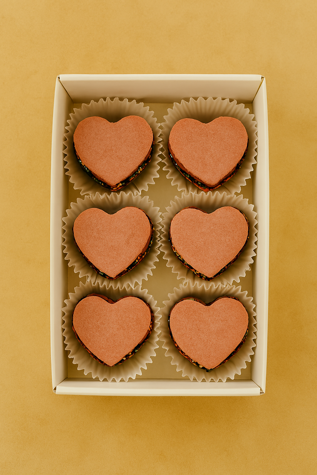 Gourmet heart‑shaped alfajores coated in powdered sugar — handcrafted by Dolce Dolcezza in Port St. Lucie, FL