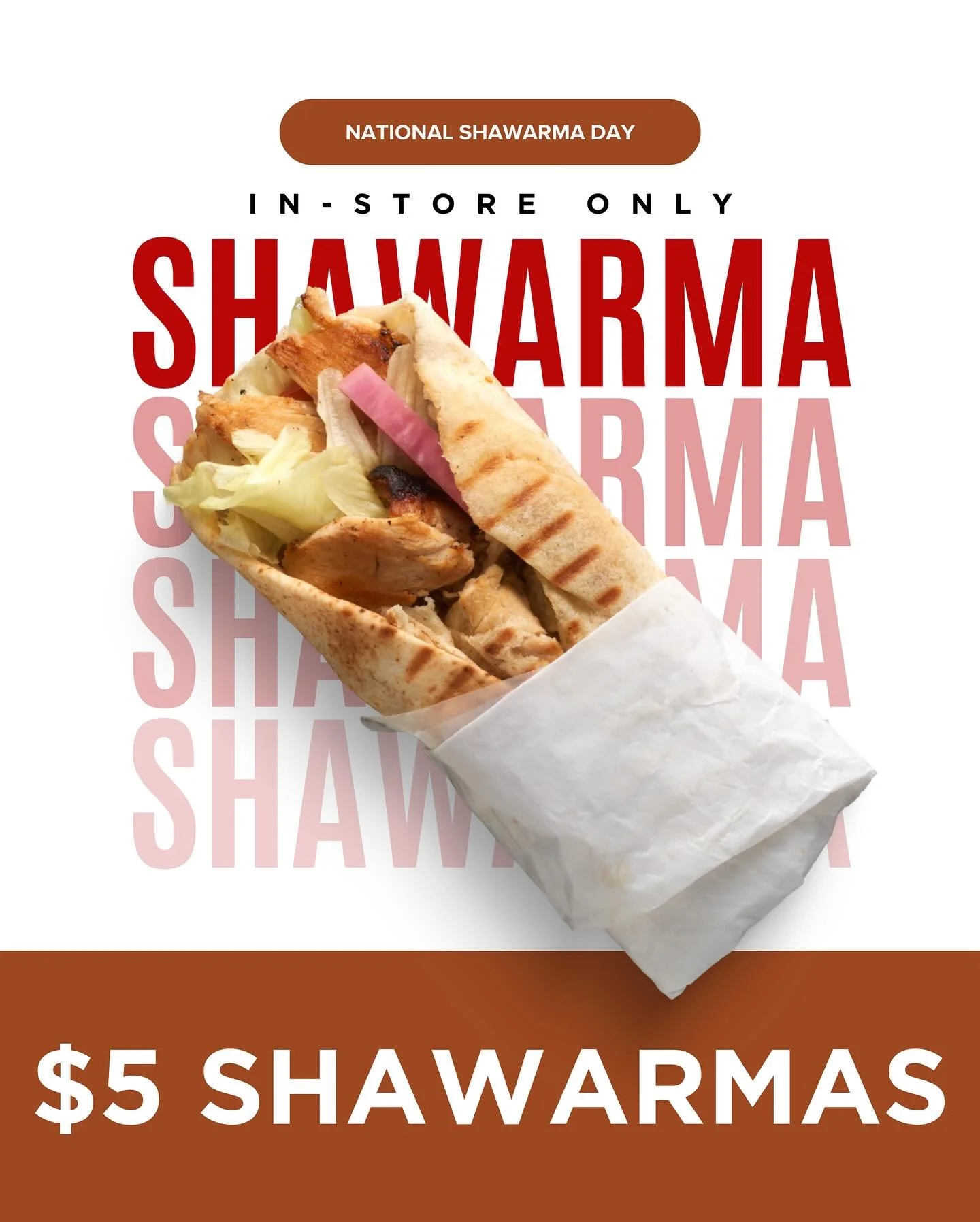 🥙 Tomorrow&rsquo;s the day!
Celebrate National Shawarma Day with us at Mr. Shawarma &mdash; and enjoy your favorite wrap for only $5 all day long! 🔥

📍 In-store only
📅 October 15
💵 $5 Shawarmas &mdash; all day!

Bring your friends, grab a shawar