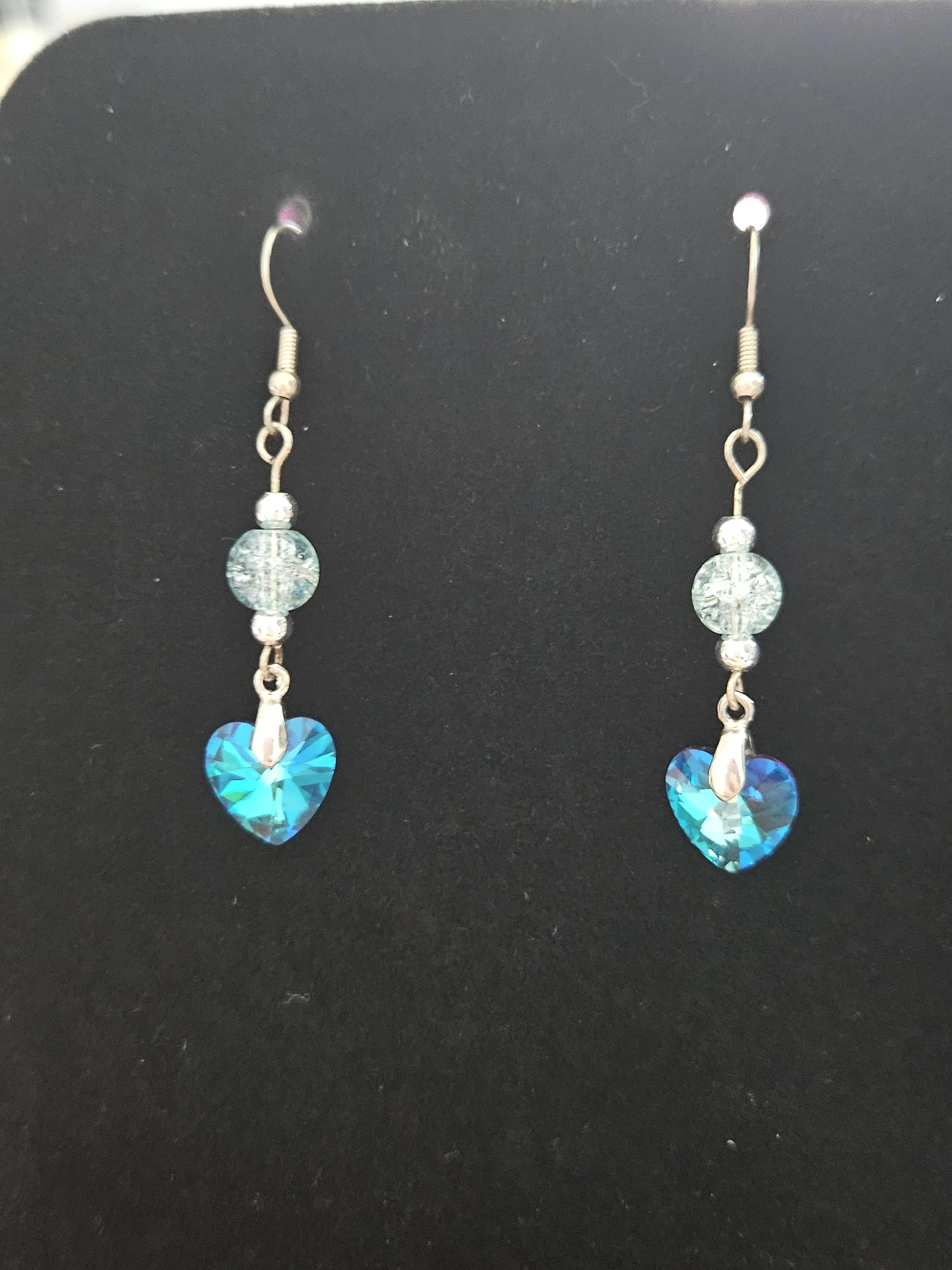 Blue dangly heart earrings