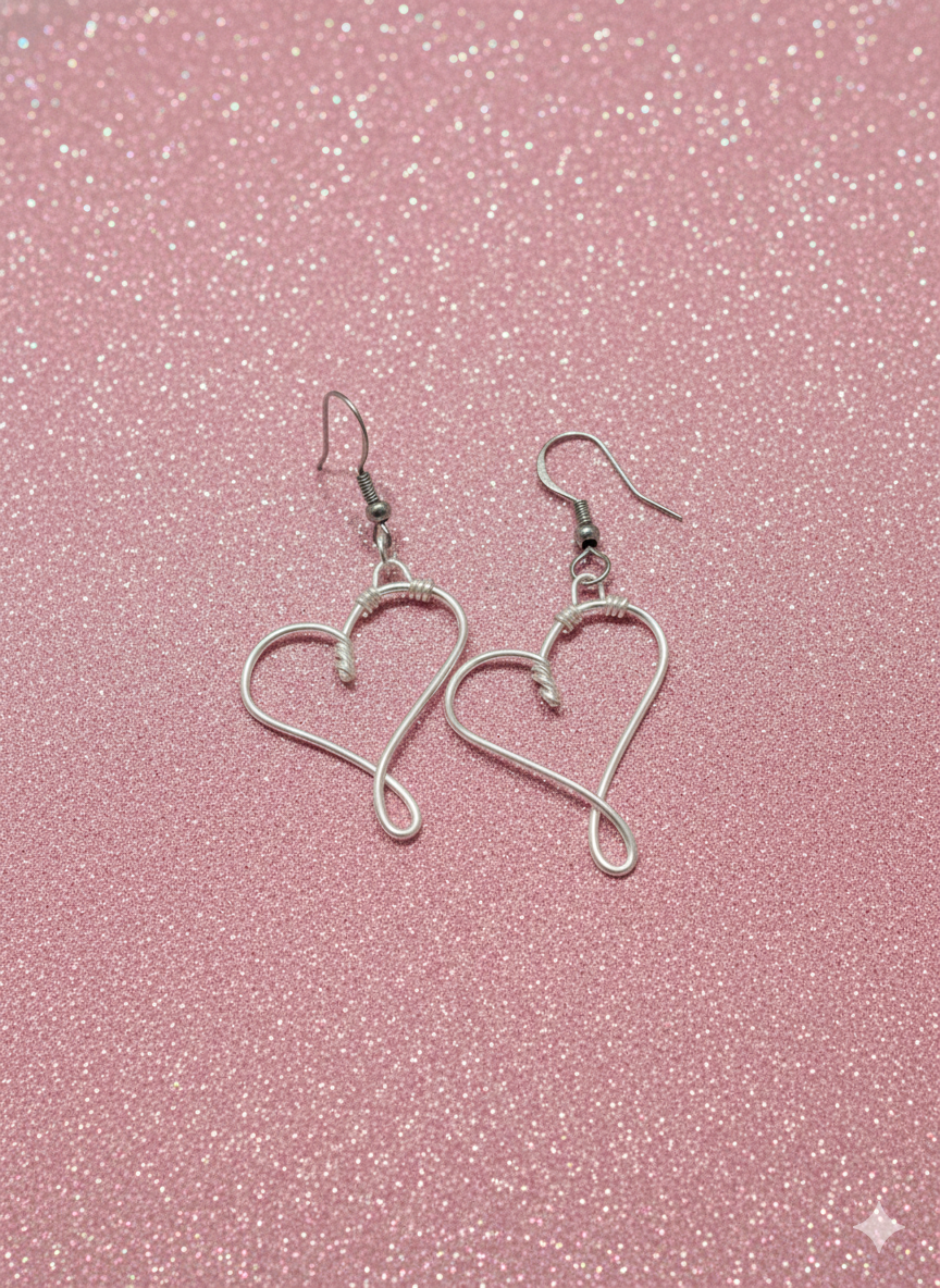 Silver wire heart earrings