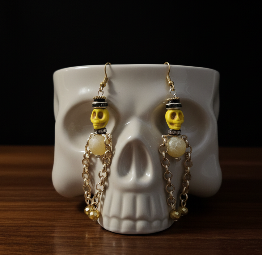 Yellow skeleton earrings hanmade