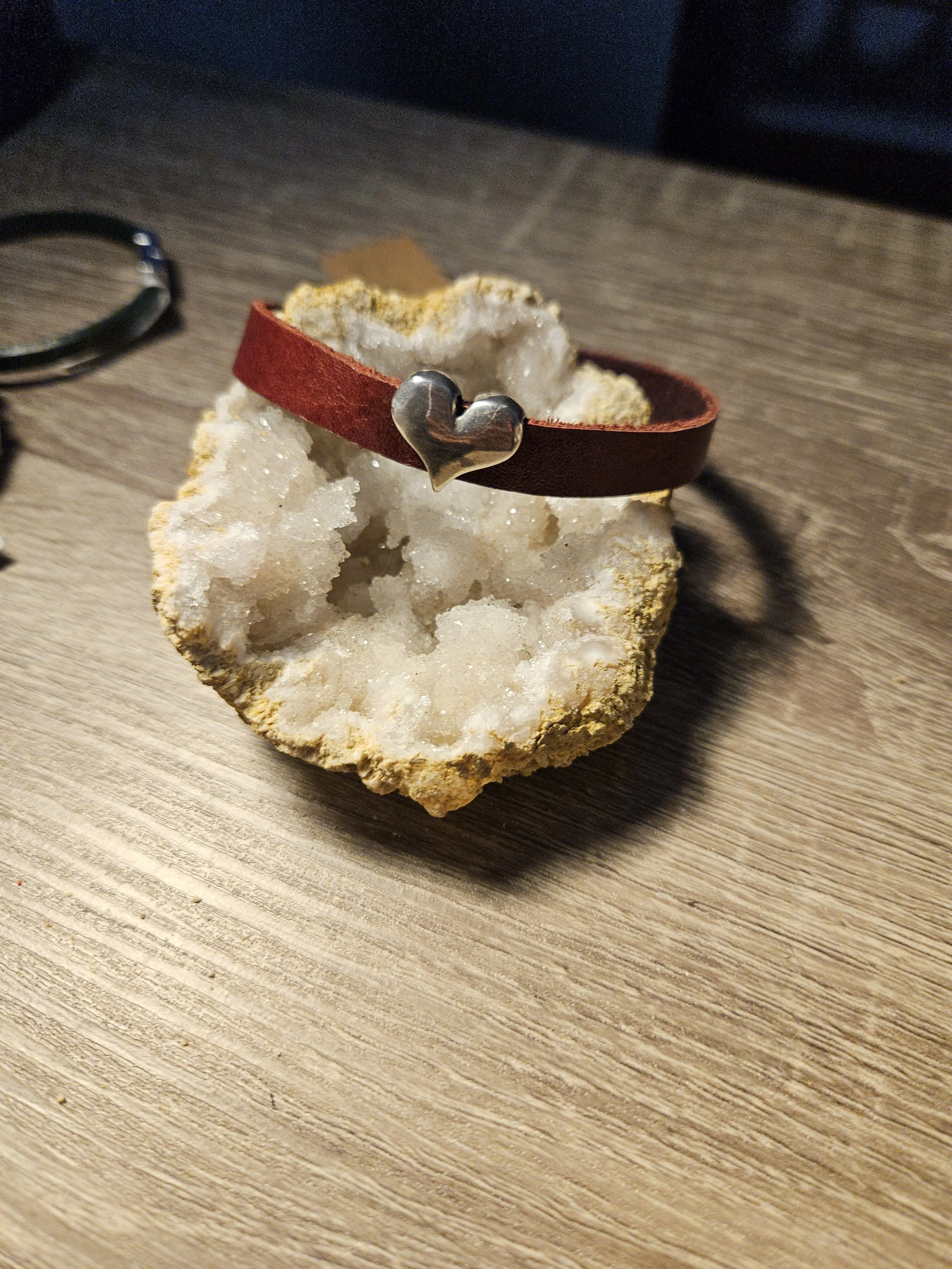 Burgandy heart leather bracelet