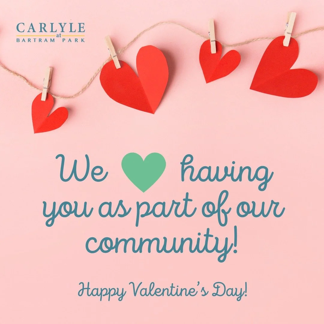Home is where the heart is and ours is full thanks to our amazing residents! 💖 We&rsquo;re so grateful to have you as part of our Carlyle at Bartram Park family.

#ValentinesDay #CommunityLove #CarlyleAtBartramPark #JacksonvilleLiving #ApartmentLife