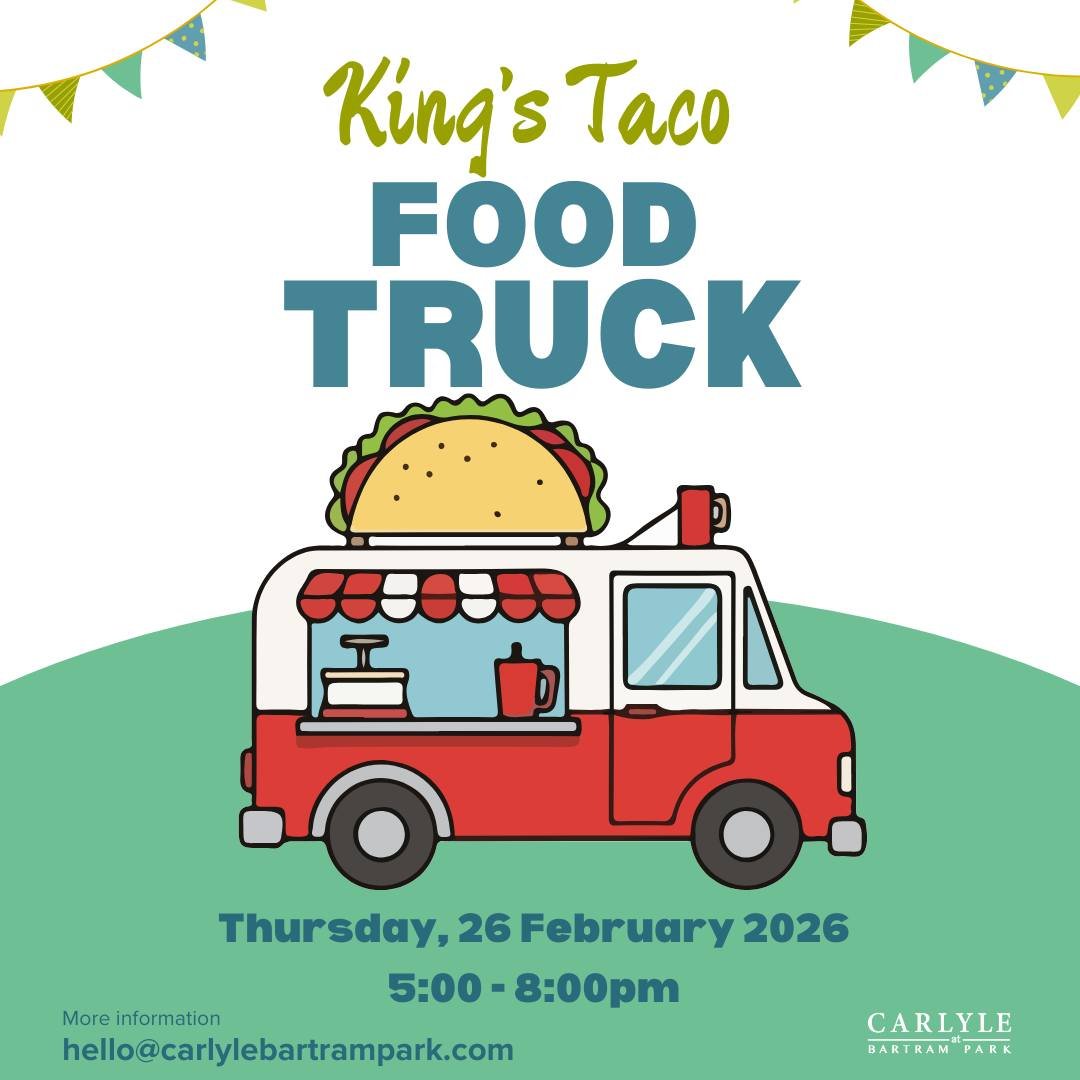 Did someone say tacos? 🌮 We love a good taco here at Carlyle at Bartram Park! Join us for a delicious evening with King's Taco Food Truck on Thursday, February 26 from 5:00pm-8:00pm. Bring your friends, your appetite, and enjoy some of the best taco
