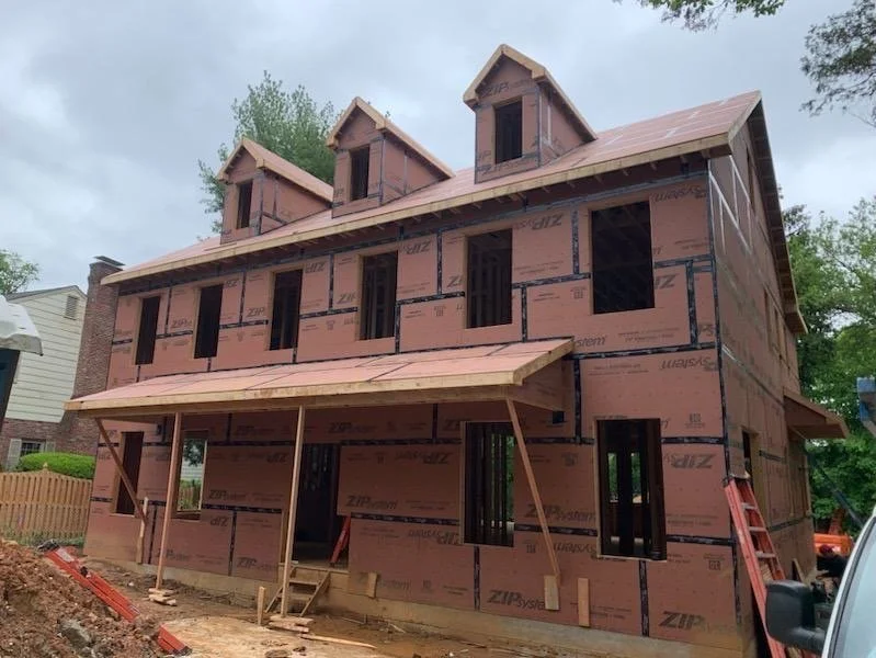 House under construction with Zip System sheathing and roofing.