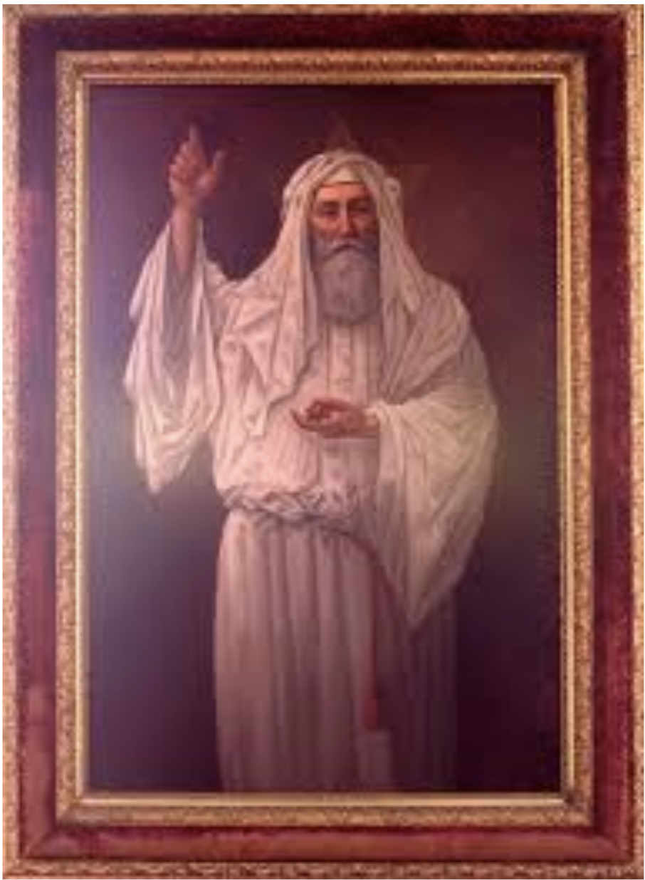 The Azur painting displayed at the Maplewood Hotel in Lily Dale, New York. The framed portrait depicts a bearded figure in white robes and is believed by Spiritualists to be a precipitated painting that appeared during an 1898 séance.