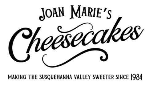 Logo for Joan Marie's Cheesecakes with the tagline 'Making the Susquehanna Valley Sweeter Since 1984'