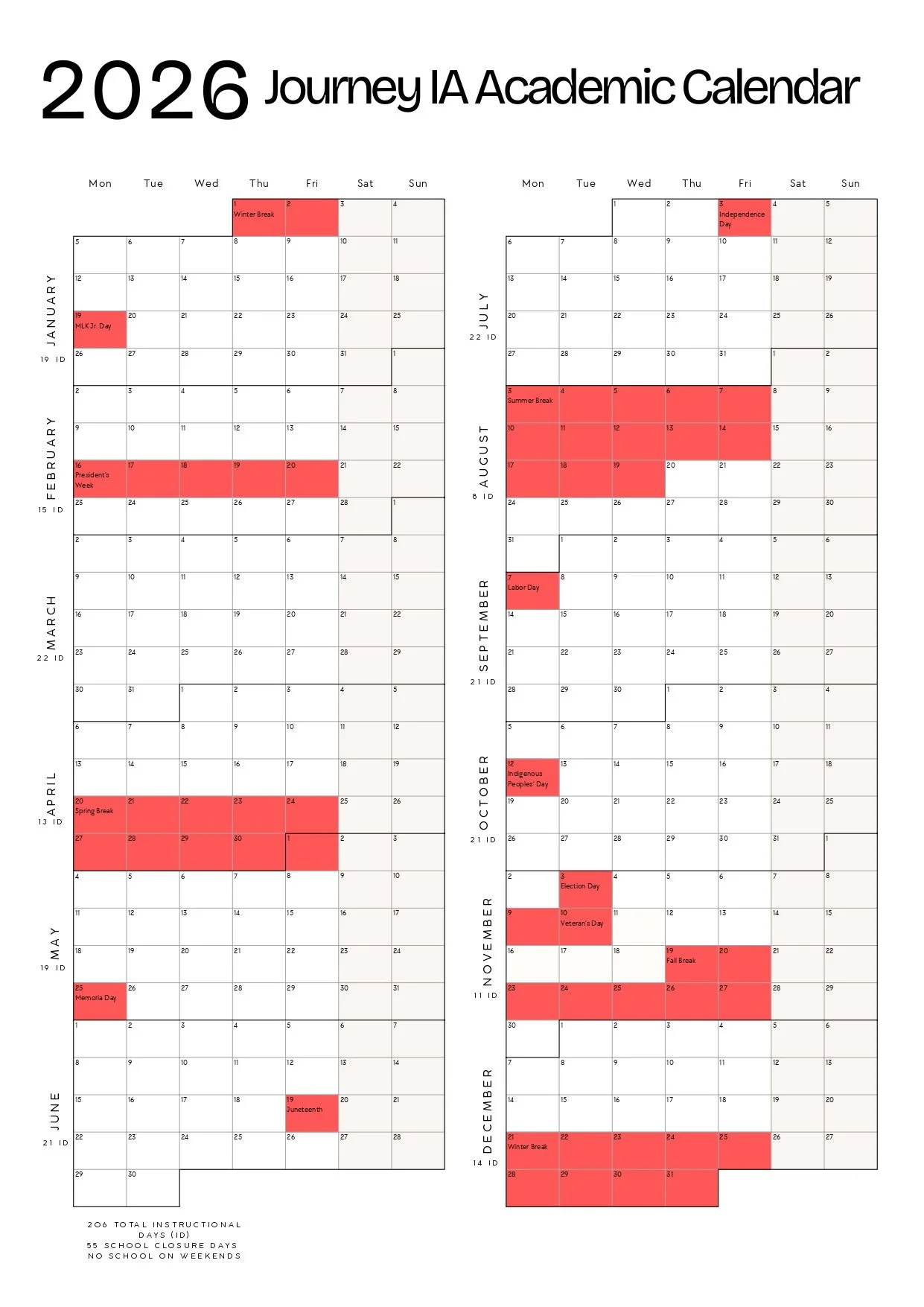 2026 School Year Academic Calendar