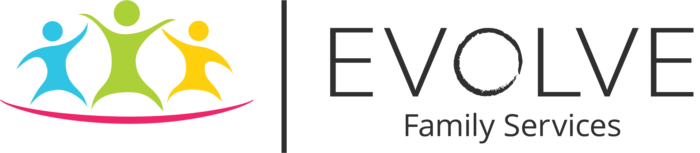 Logo of Evolve Family Services with colorful abstract human figures and the organization name.