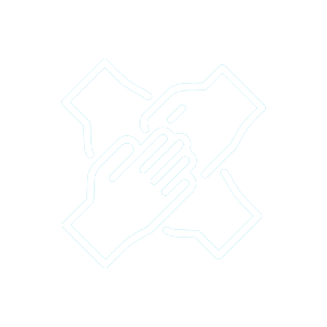 Outline drawing of two hands clasped together in a handshake.