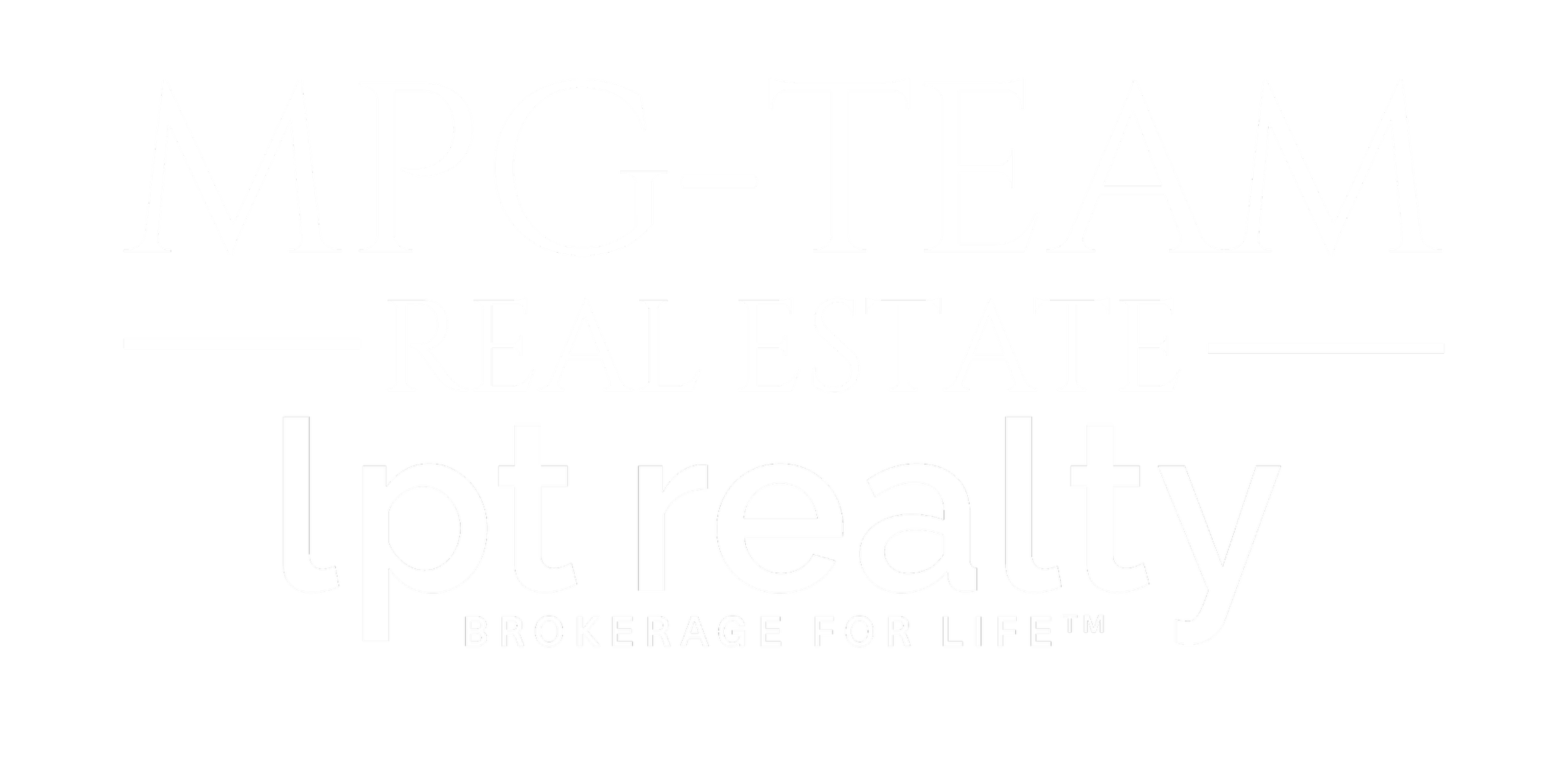 Logo for MPG-Team Real Estate with white text on black background, including the phrases 'Lpt realty' and 'Brokerage for Life'.