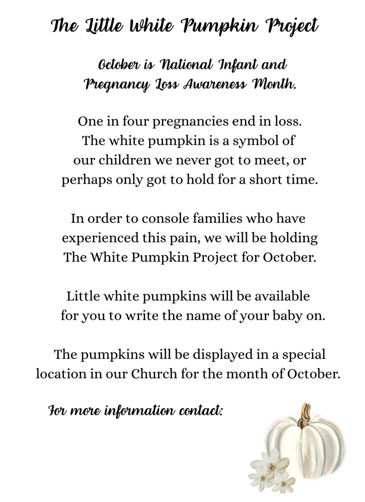 FREE DOWNLOAD - THE LITTLE WHITE PUMPKIN PARISH BULLETIN INFO SHEET