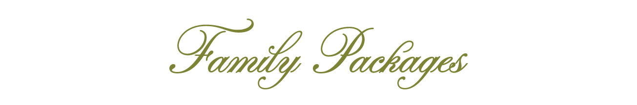 Elegant text that reads "Family Packages" in a script font with decorative elements.
