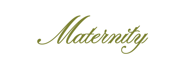A cursive script that spells out the word 'Maternity' in green text.