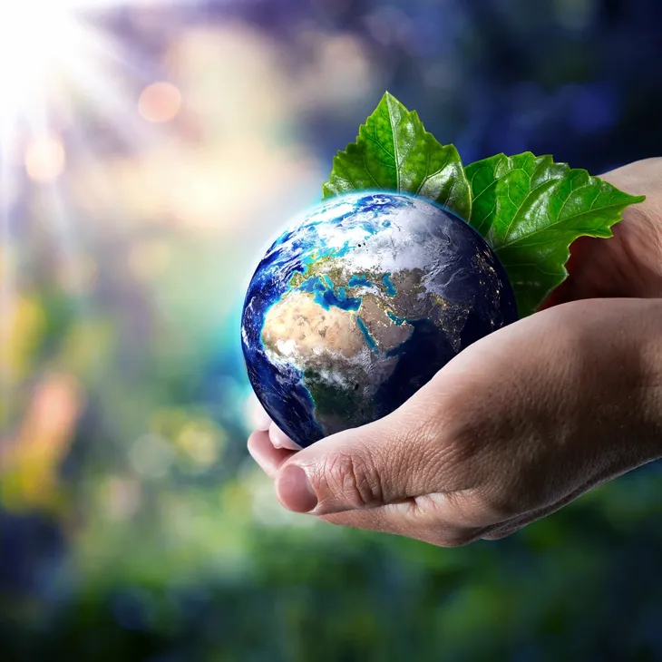 Hand holding the earth