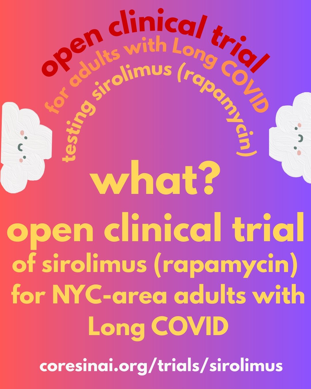 NYC-area adults with #LongCOVID - you're eligible for a clinical trial of sirolimus (rapamycin) involving 5 in-person visits over 6 months. Compensation is up to $150; if travel within NYC is a barrier to access, you can contact CoreResearch@MountSin