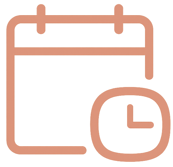 A simple illustration of a calendar icon with a clock icon next to it.