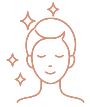Minimalist illustration of a woman with closed eyes and a gentle smile, surrounded by sparkling star-like shapes.