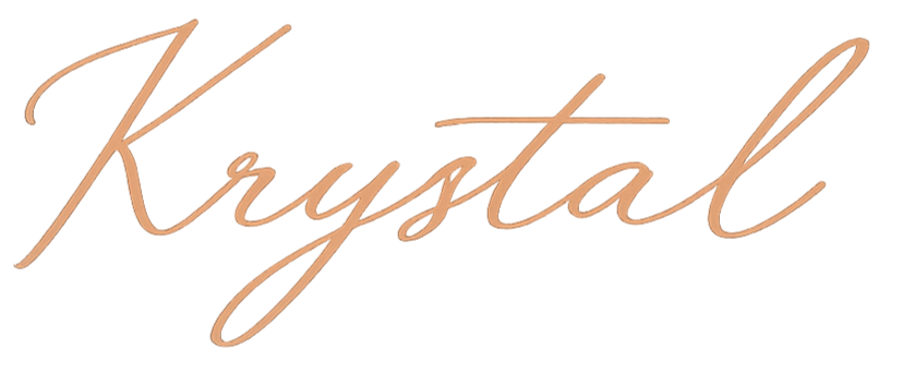 The word 'Krystal' written in cursive, tan-colored script.