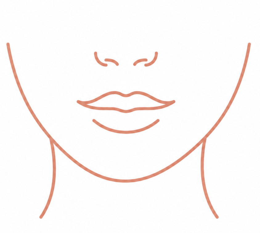 Minimalist line drawing of a woman's lips, nose, and chin.