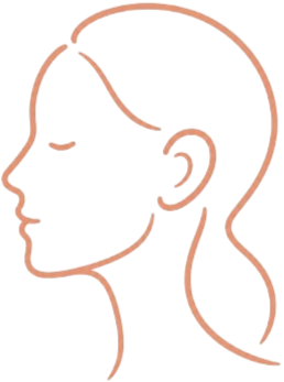Simple line drawing of a woman's profile with hair tied back