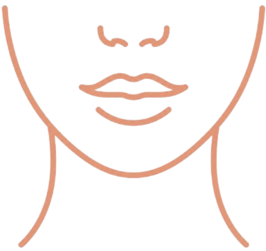 Outline drawing of a woman's face focusing on lips, nose, and chin.