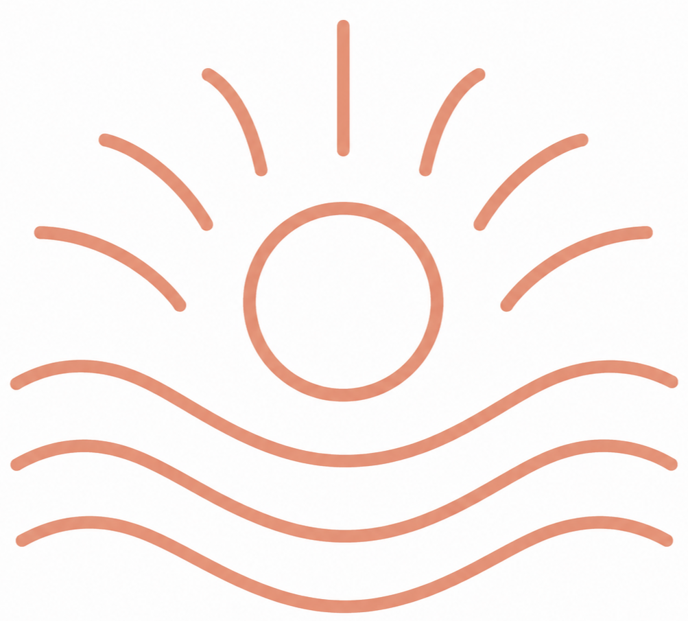Sun with rays over wavy lines, symbolizing red light therapy