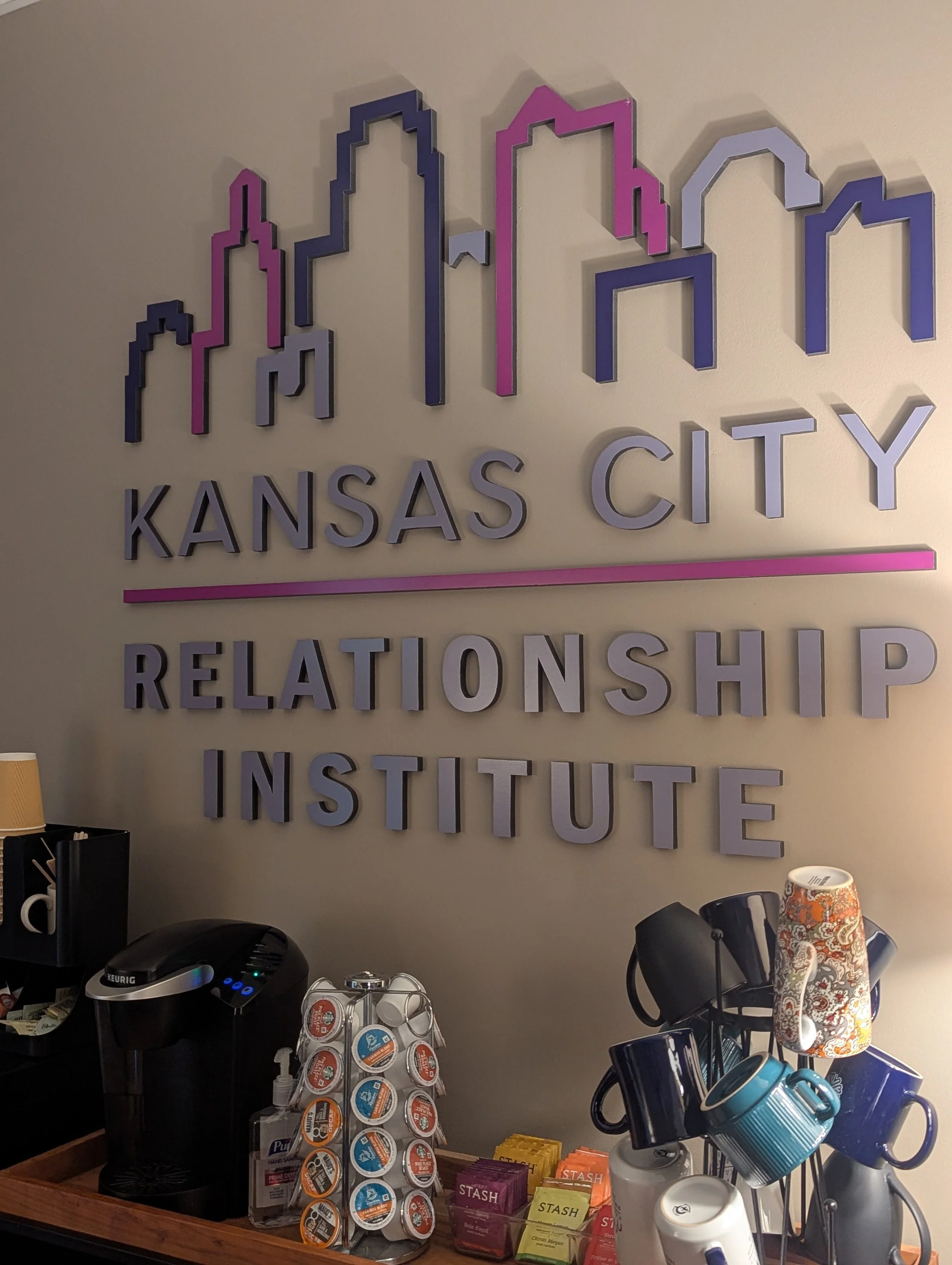 Kansas City Relationship Institute coffee station offering a warm, inviting atmosphere for couples and individual therapy clients