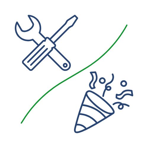 Tools icon and party favor icon representing renovations and parties