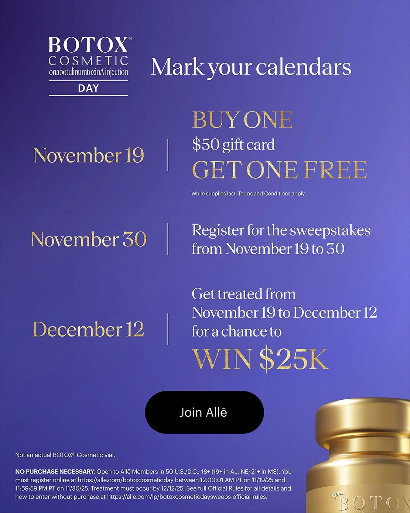 💉NATIONAL BOTOX DAY!!!! Mark your calendars for November 19th!!!! Claim your *FREE* $50 gift card by following the directions below and calling 601.512.0431 to schedule your appointment.