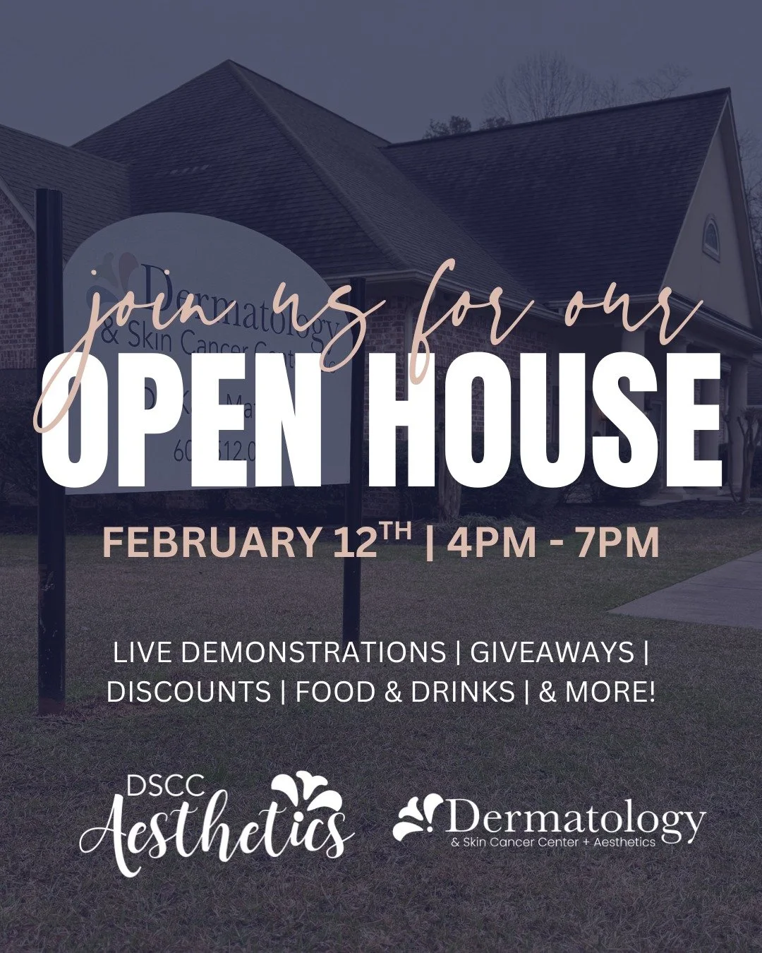 Come see what's new at DSCC Aesthetics 💉

We're opening our doors for an exclusive open house event on February 12th from 4pm - 7pm, we're going ALL OUT! We're talking over $5,000 in prizes and giveaways, complimentary gift bags, food and drinks, li