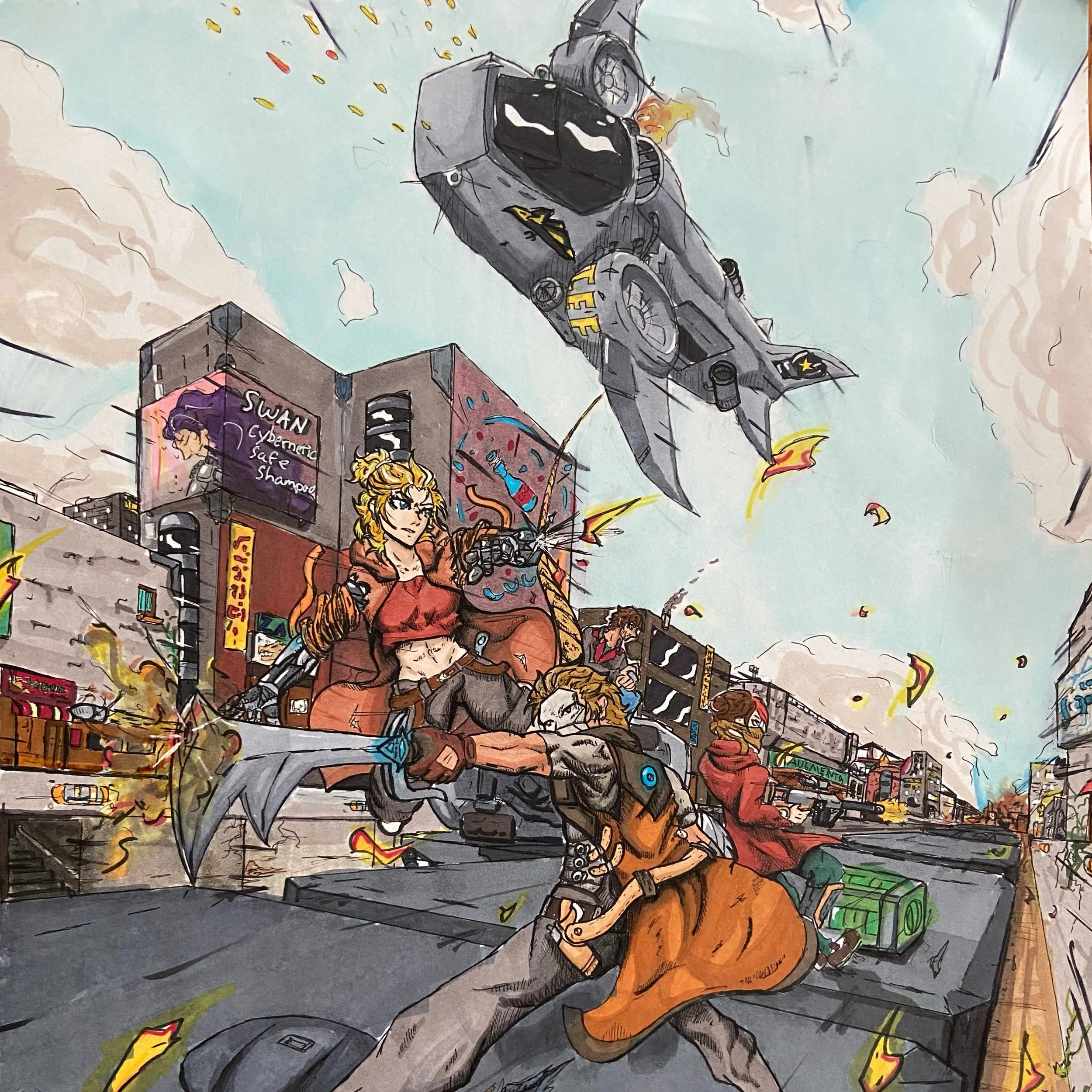 Train Heist - 8x8 in., ink and marker on paper, 2021