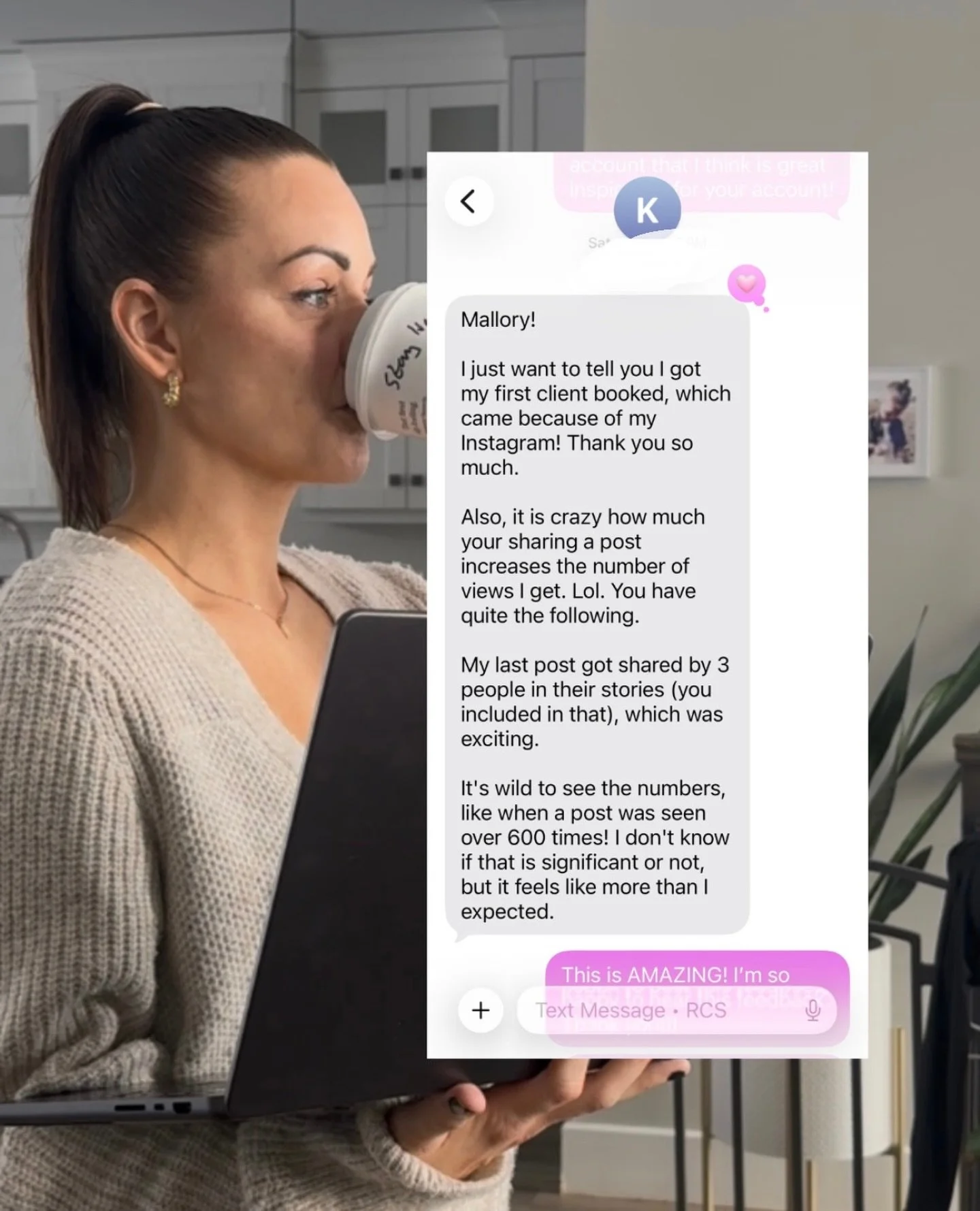She booked her first client just one week after launching her Instagram account.

We started from scratch with no Instagram account&hellip; just a startup business with a vision that needed a social media plan. 

We spent one hour (okay, it was actua