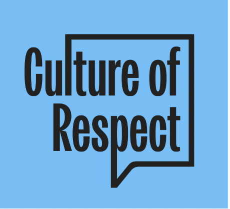 Text that says 'Culture of Respect' with a speech bubble outline around 'of Respect' on a light blue background.