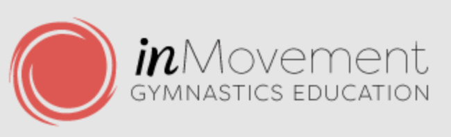 Logo for inMovement Gymnastics Education with a red circular design and black and gray text.