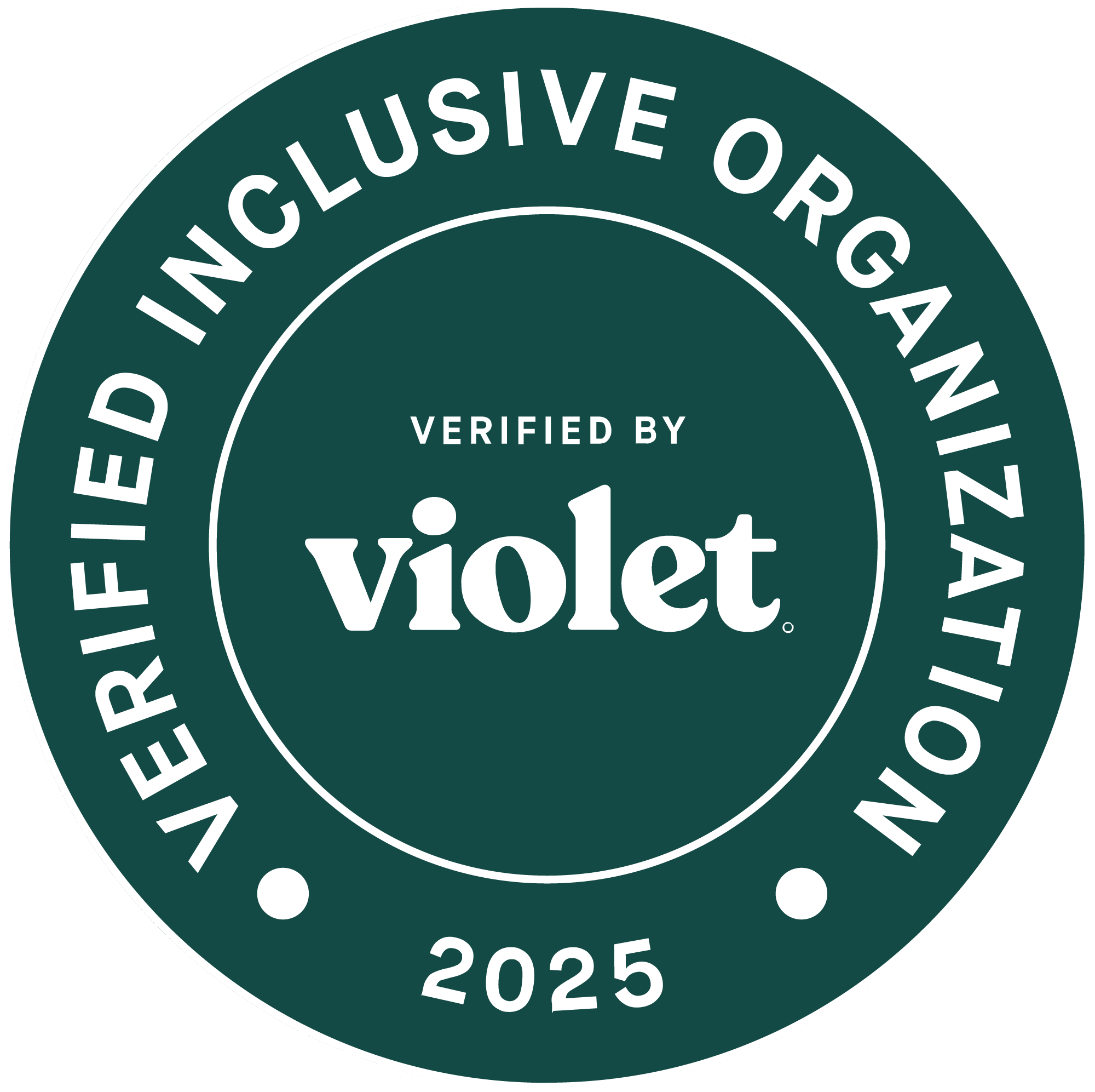 Violet brand certification badge indicating they are verified by violet and include an organization by 2025.