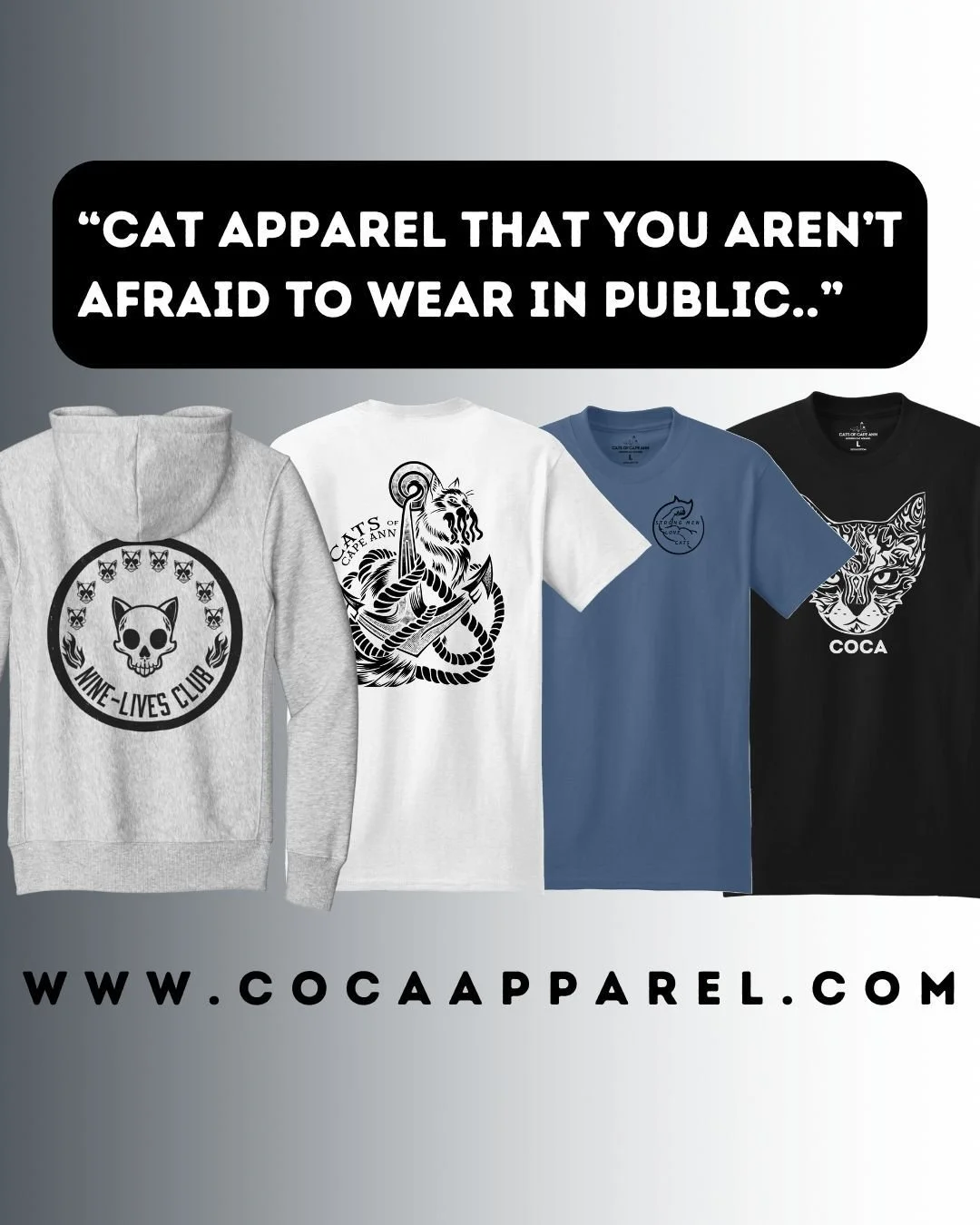 🚀 &quot;Cat Apparel that you aren't afraid to wear in public.&quot;

Tired of the same old cat merch? 

COCA Apparel is built different. Our heavyweight tees and hoodies are made for working out, everyday streetwear, and making a subtle statement. ?