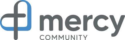 Mercy Community logo with a stylized blue cross symbol.