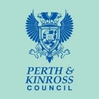 Logo of Perth & Kinross Council with a coat of arms and text on a green background.