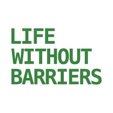 Green text "Life Without Barriers" on a white background.