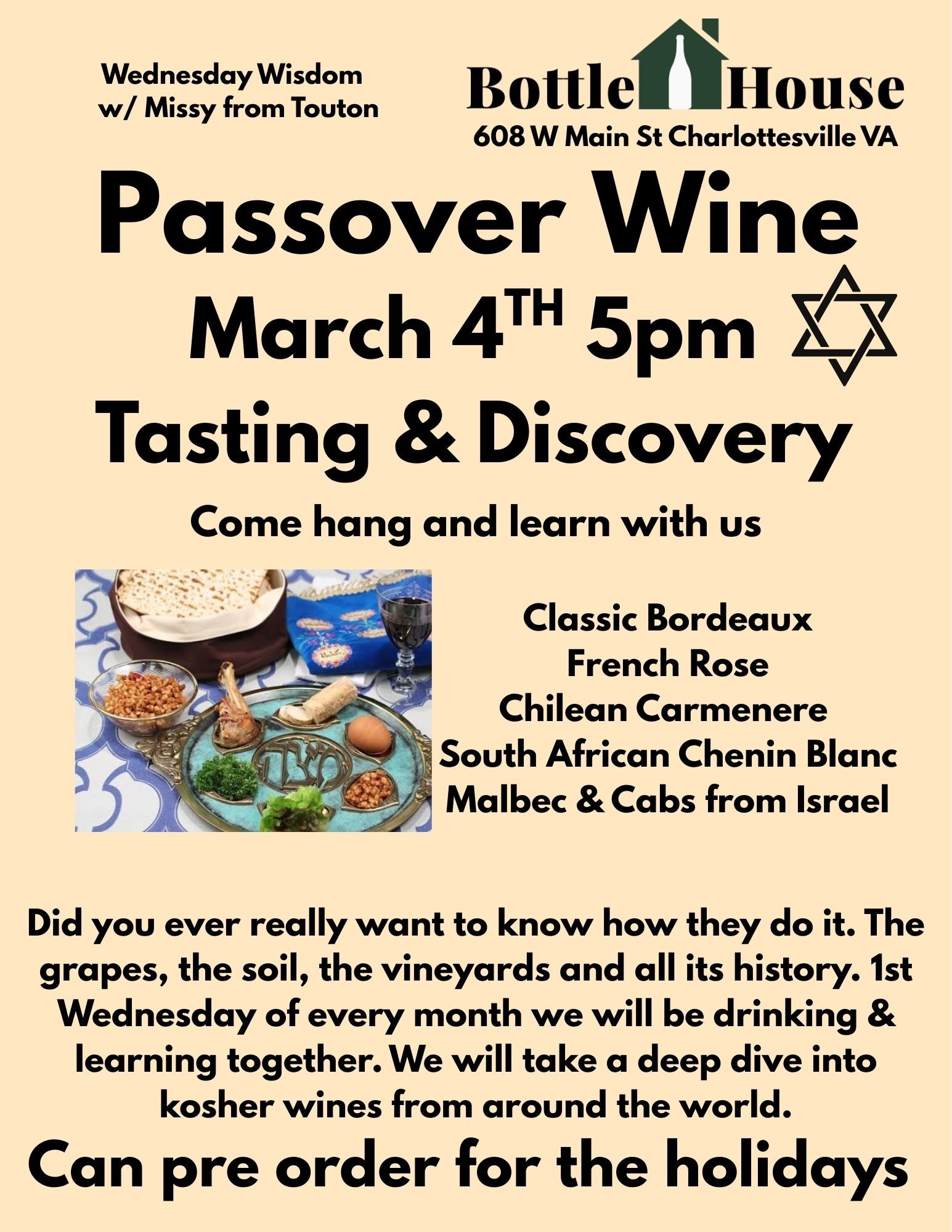 Passover Tasting w/ Missy Explore kosher wine with us 