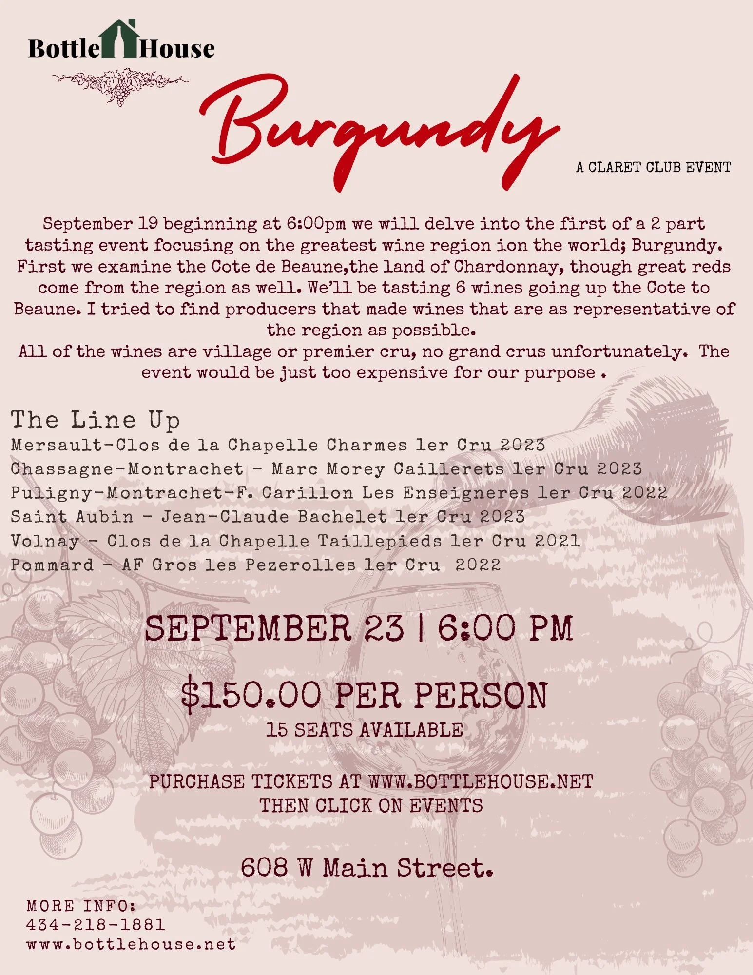 BURGUNDY TASTING SERIES      1st Edition featuring Cote de Beaune…Southern region of Burgundy