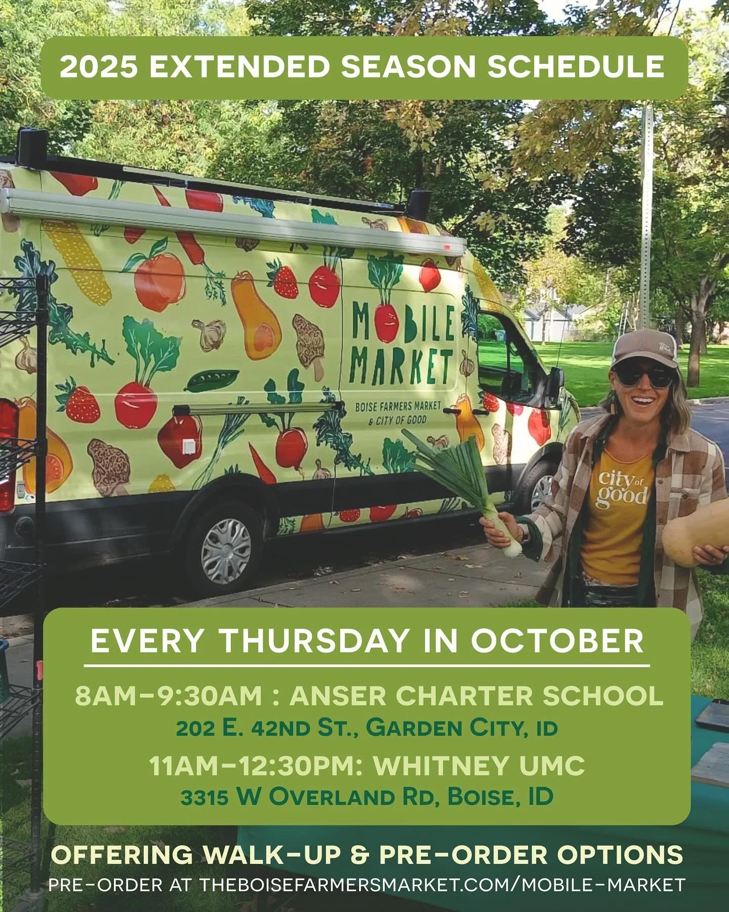 There is still time to shop the Mobile Market even though the regular season has ended! We are doing a limited, extended season through the end of the month! Stop by every Thursday at Anser Charter School &amp; Whitney United Methodist Church and sho